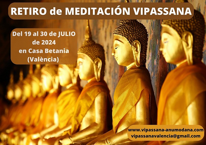 Retiro meditación budista Vipassana 2023 agosto Valencia España mindfullness